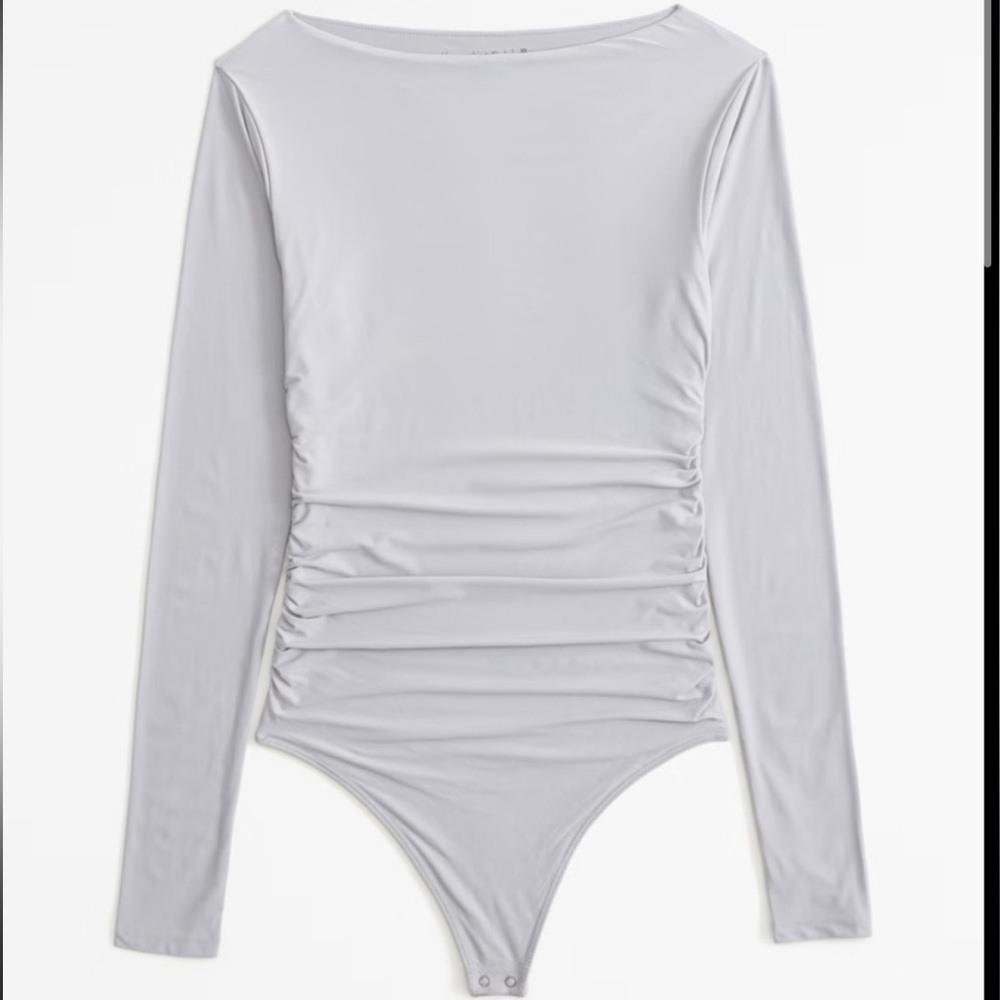 Abercrombie & Fitch Grey Soft Matte Long-Sleeve Ruched Bodysuit